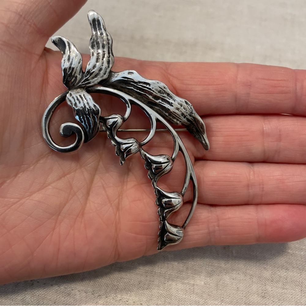 Vintage Nunez Original Sterling Silver Brooch Pin Lilly Flowers Large